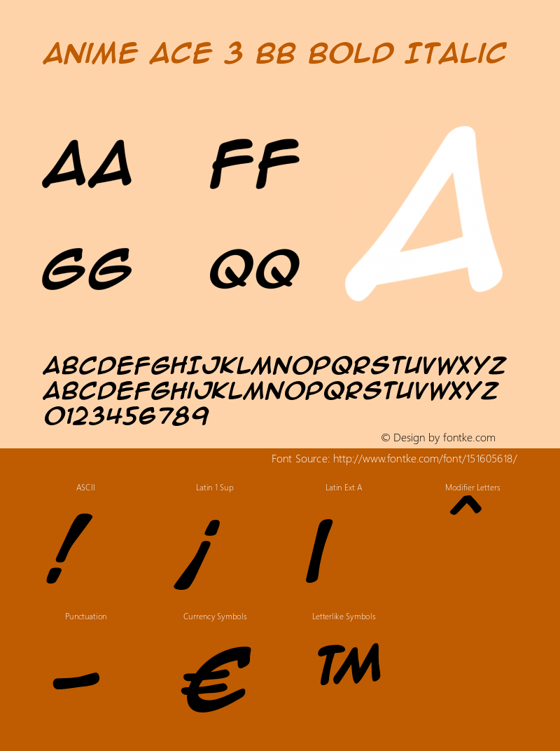 AnimeAce3BB-BoldItalic Version 1.000 Font Sample