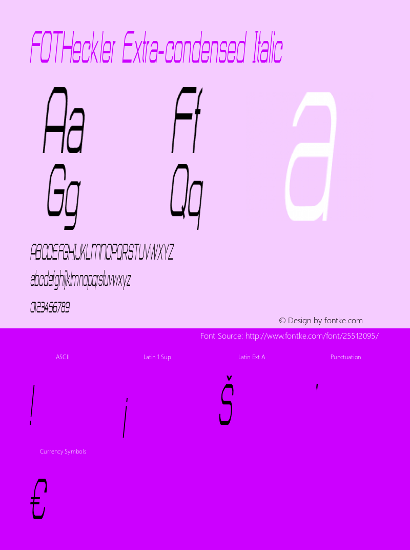 FOTHeckler-ExtracondensedItalic Version 1.000 Font Sample