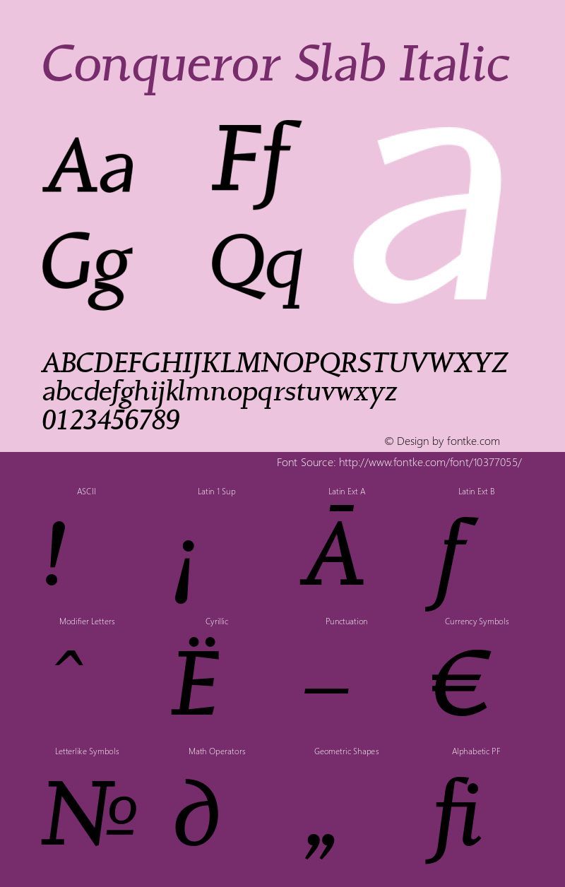 Conqueror Slab Italic 1.3 Font Sample