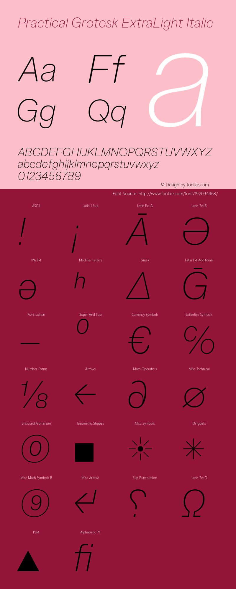 Practical Grotesk ExtraLight Italic Version 2.000;FEAKit 1.0图片样张