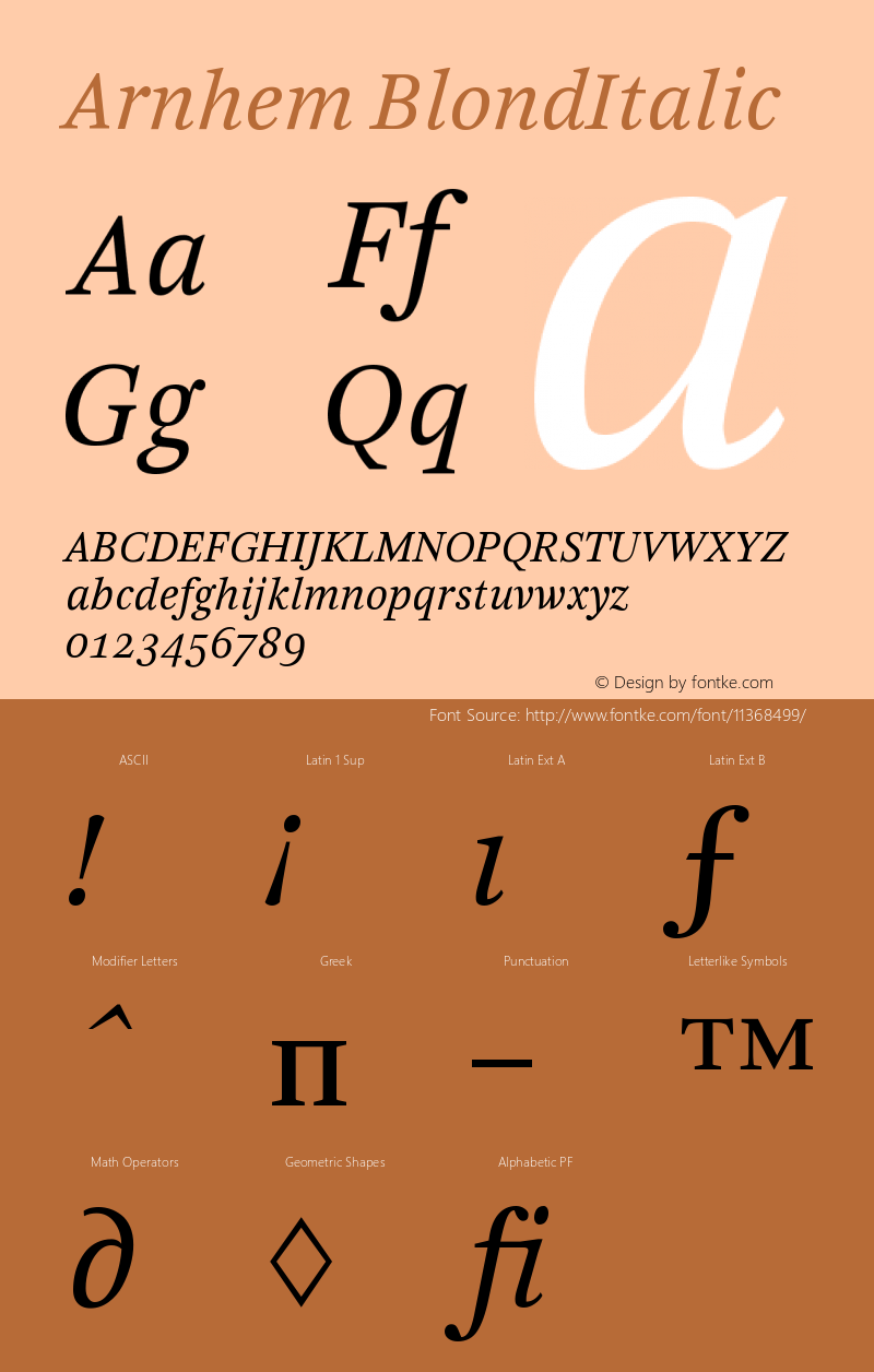 Arnhem BlondItalic Version 001.000 Font Sample