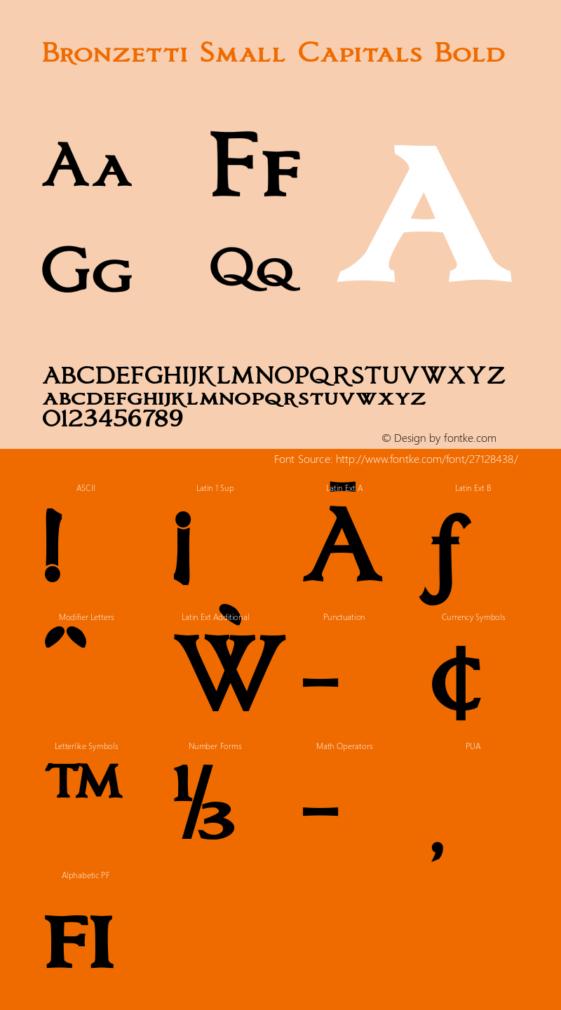 Bronzetti-SmallCapitalsBold Version 1.000 2011 initial release Font Sample