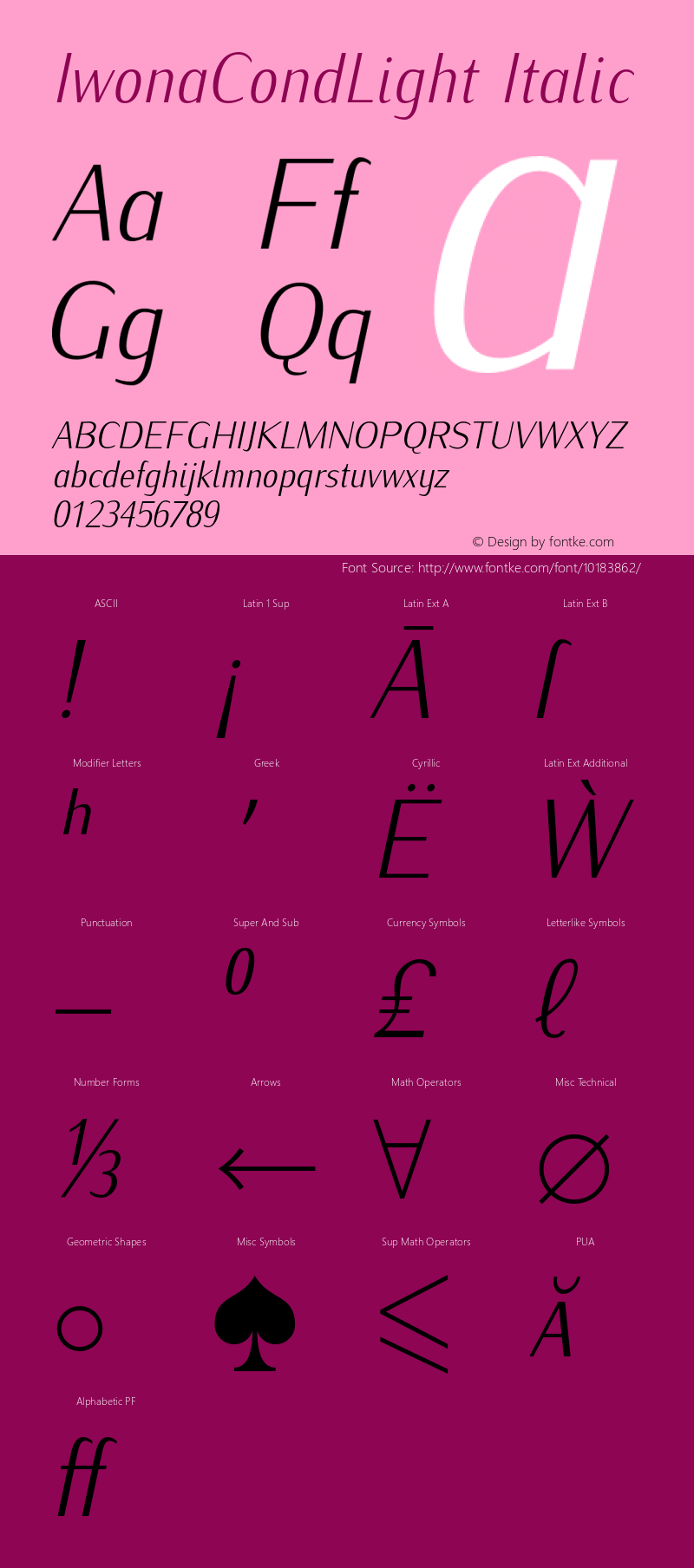 IwonaCondLight Italic Version 1.011;PS 0.98;Core 1.0.38;makeotf.lib1.6.5960 Font Sample