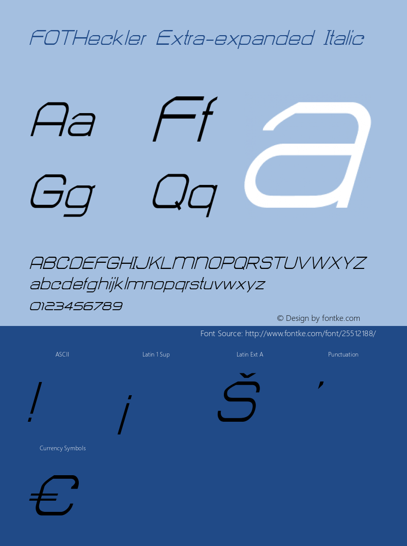 FOTHeckler-ExtraexpandedItalic Version 1.000 Font Sample