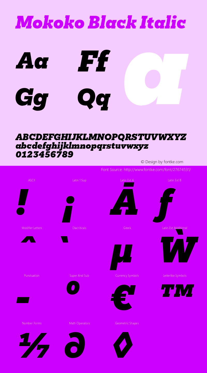 MokokoBlackItalic Version 1.000 Font Sample