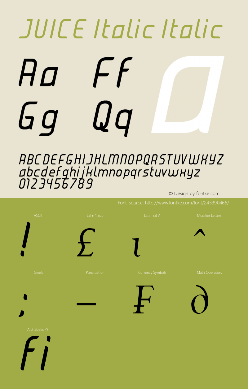 JUICE Italic Italic Version 1.00 December 24, 2008, initial release图片样张