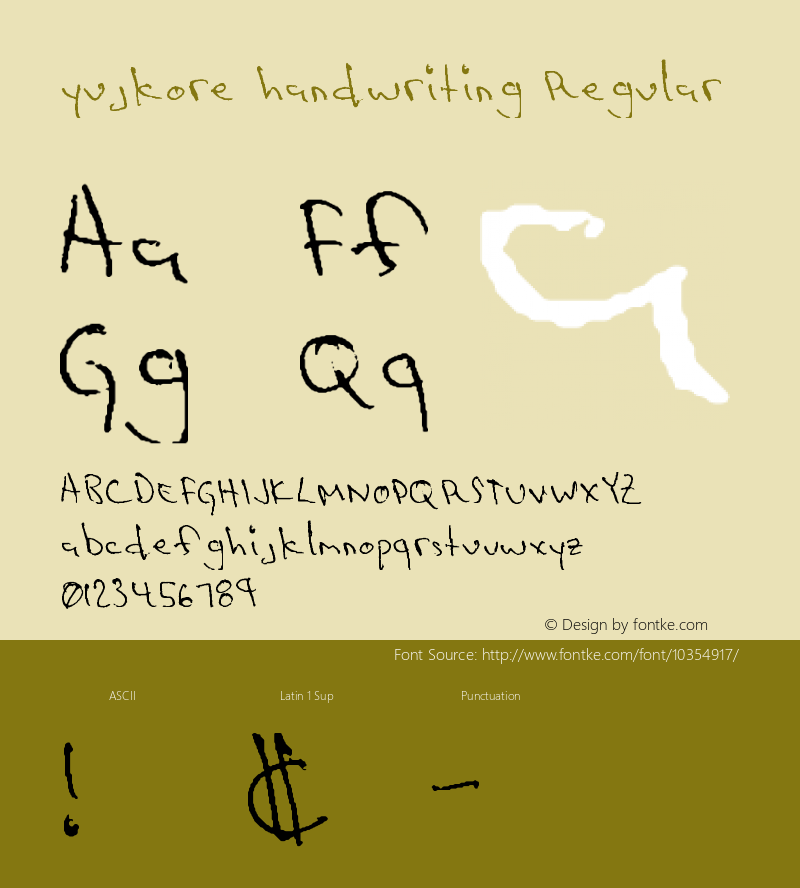 yujkore handwriting Regular Version 2.9 10/5/09 Font Sample