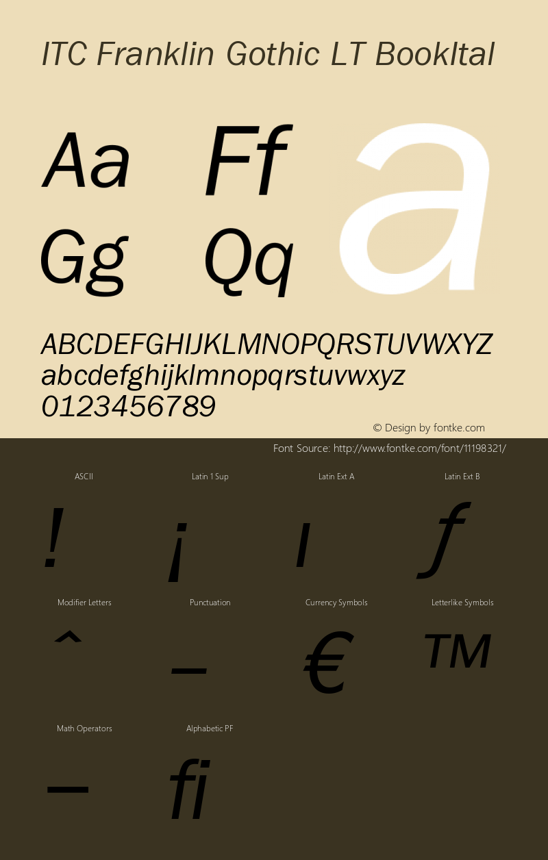 ITC Franklin Gothic LT BookItal Version 006.000 Font Sample