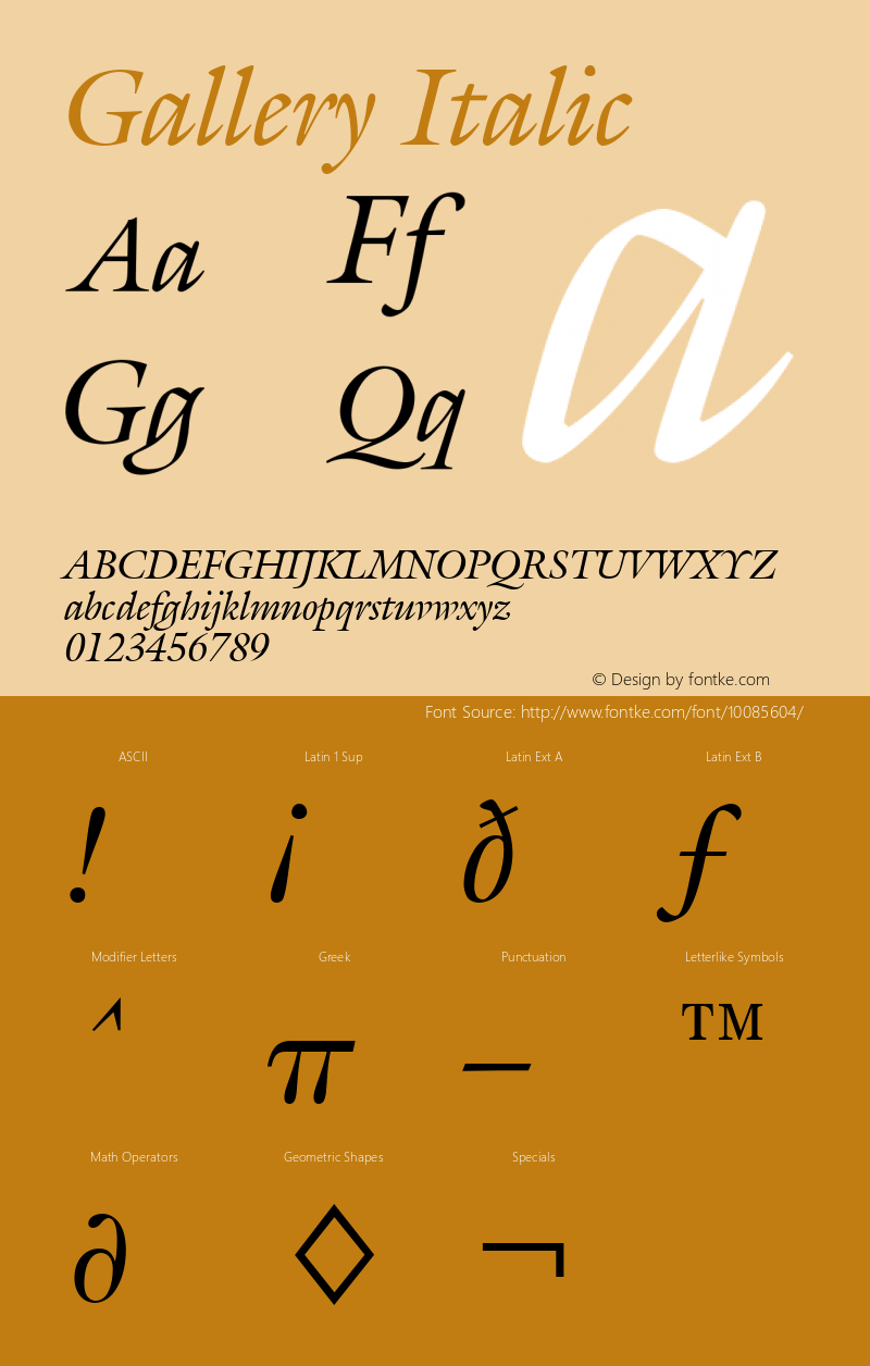 Gallery Italic Font Version 2.6; Converter Version 1.10 Font Sample