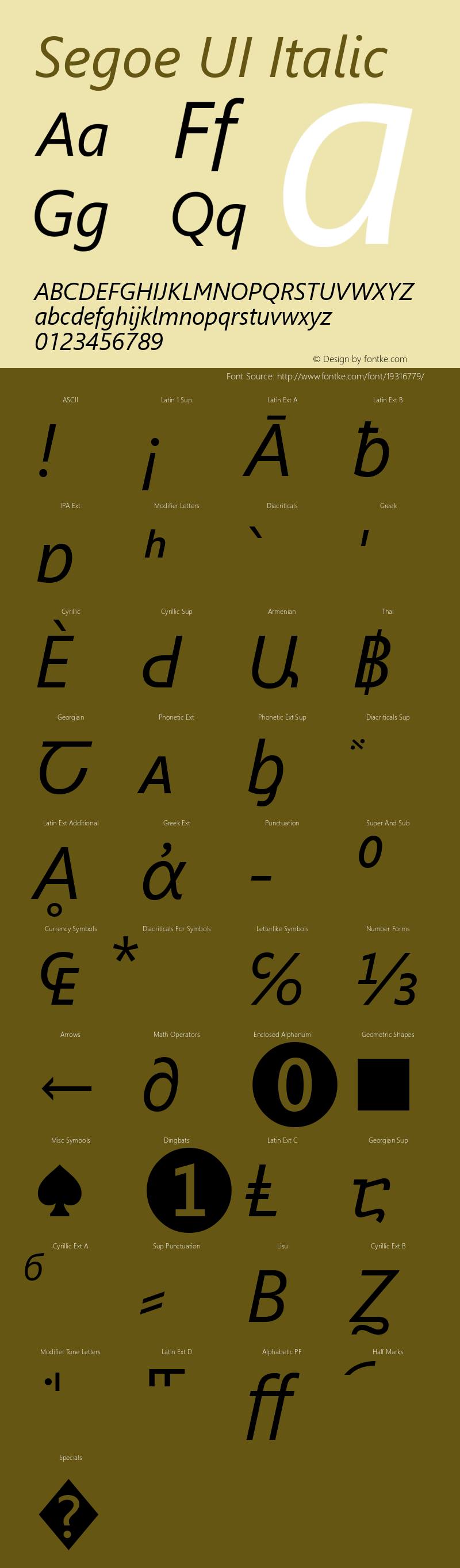 Segoe UI Italic Version 5.22 Font Sample