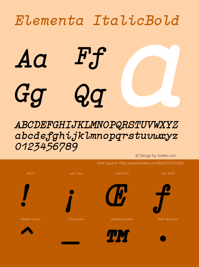Elementa ItalicBold Version 001.000 Font Sample