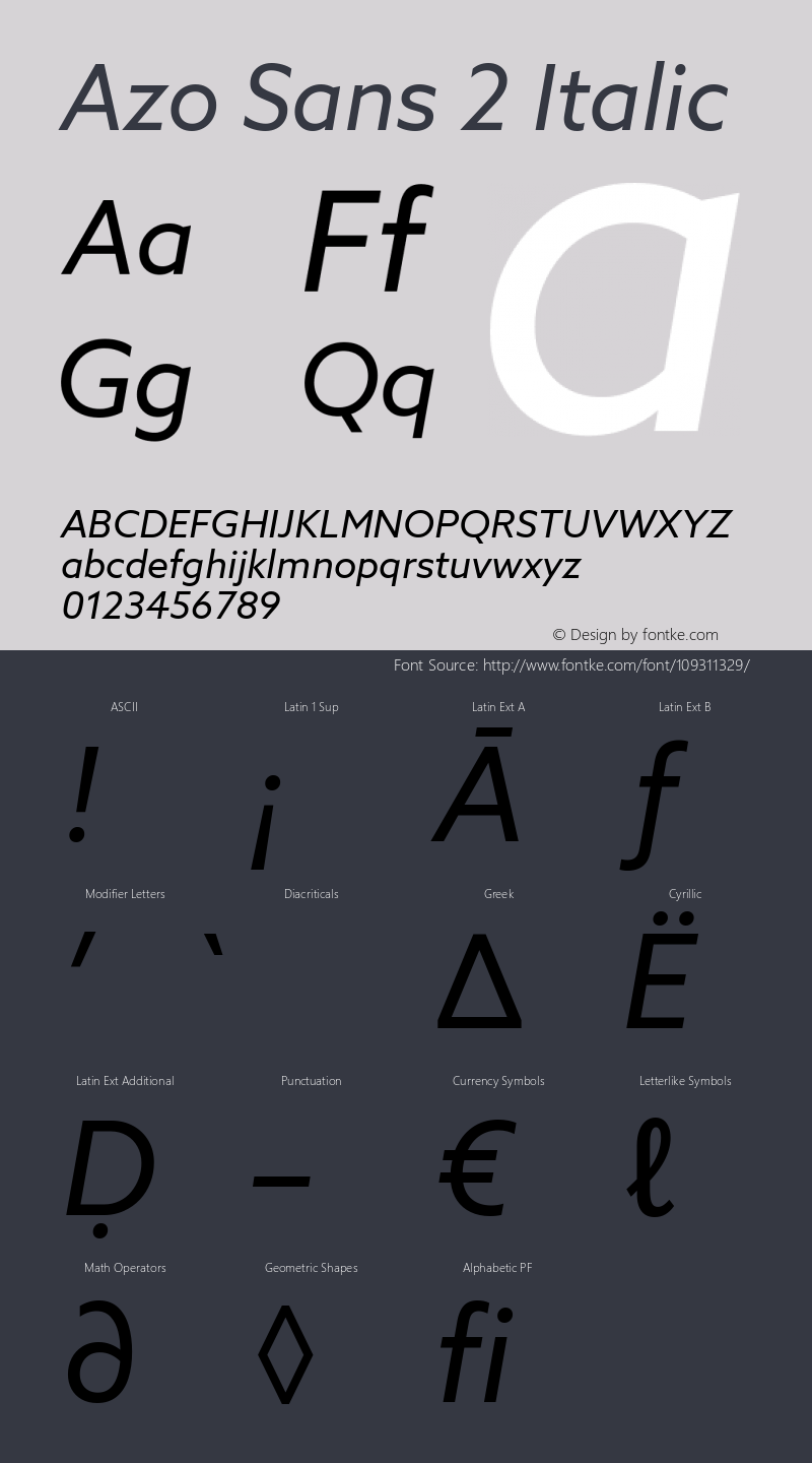 Azo Sans 2 Italic Version 2.001 Font Sample