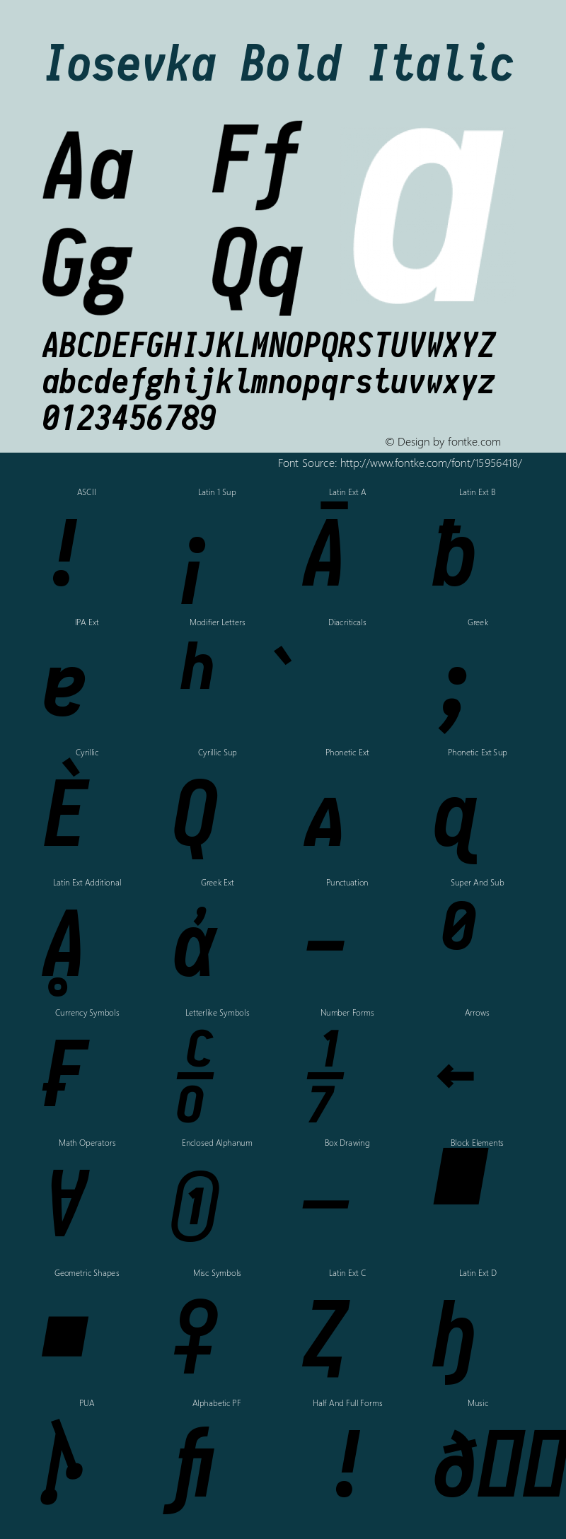 Iosevka Bold Italic 1.0.0; ttfautohint (v1.4.1) Font Sample