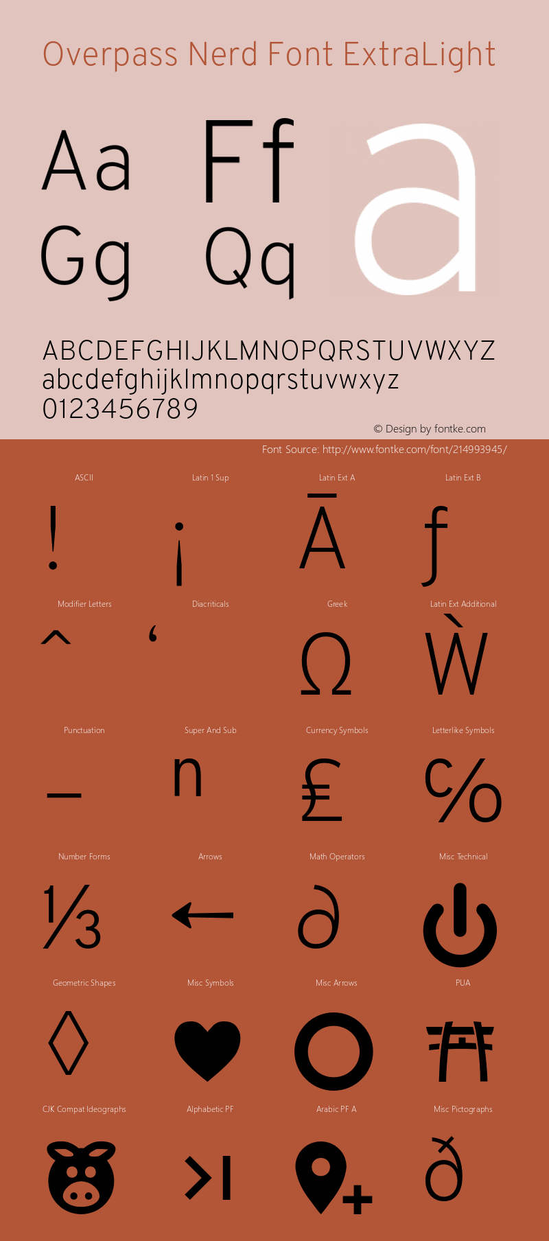 Overpass ExtraLight Nerd Font Complete Version 003.000;Nerd Fonts 2.1.0图片样张