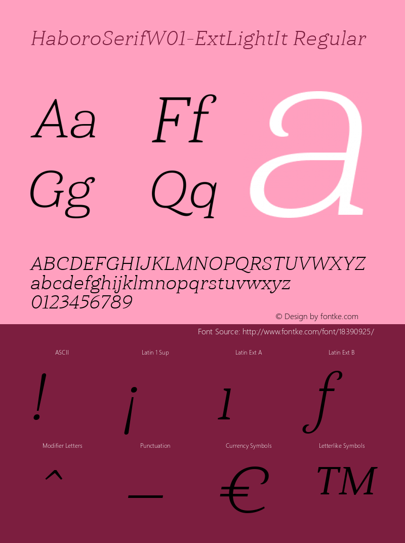 HaboroSerifW01-ExtLightIt Regular Version 1.00 Font Sample