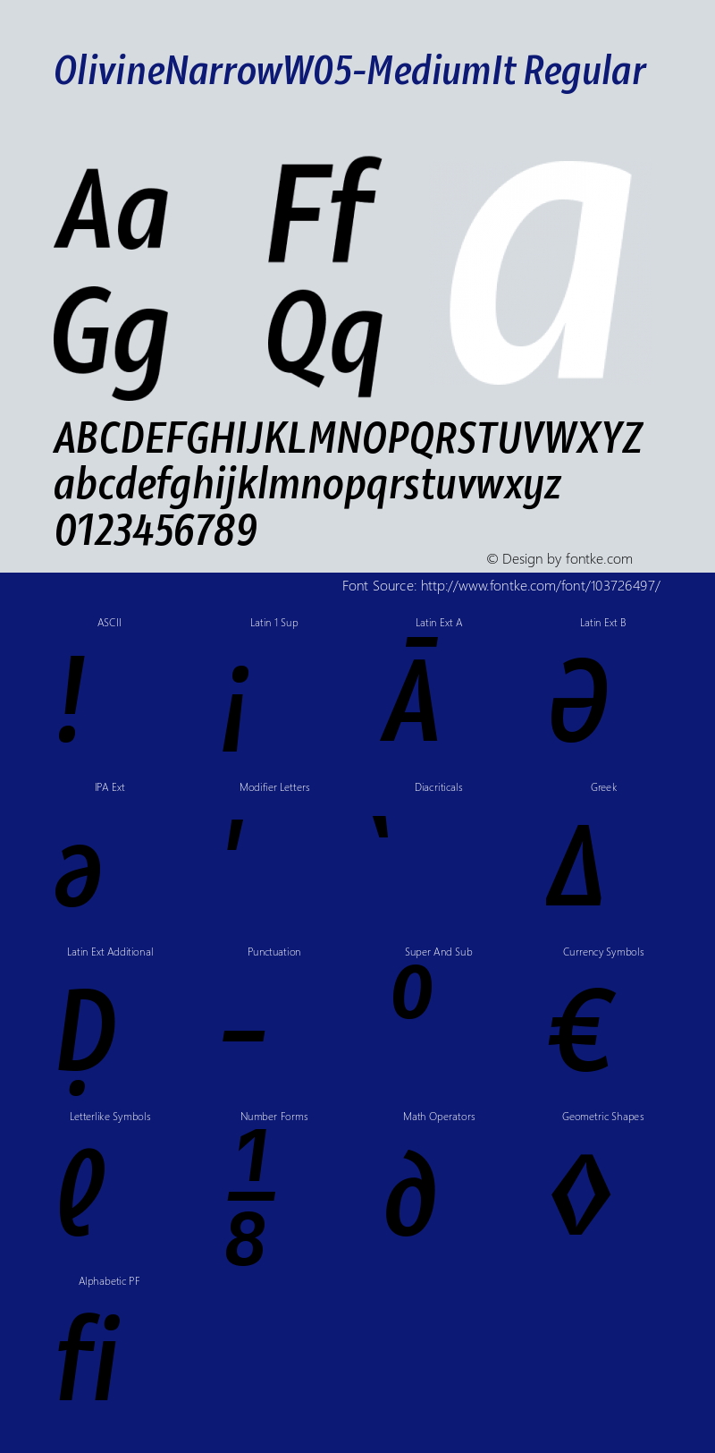 Olivine Narrow W05 Medium It Version 1.00 Font Sample