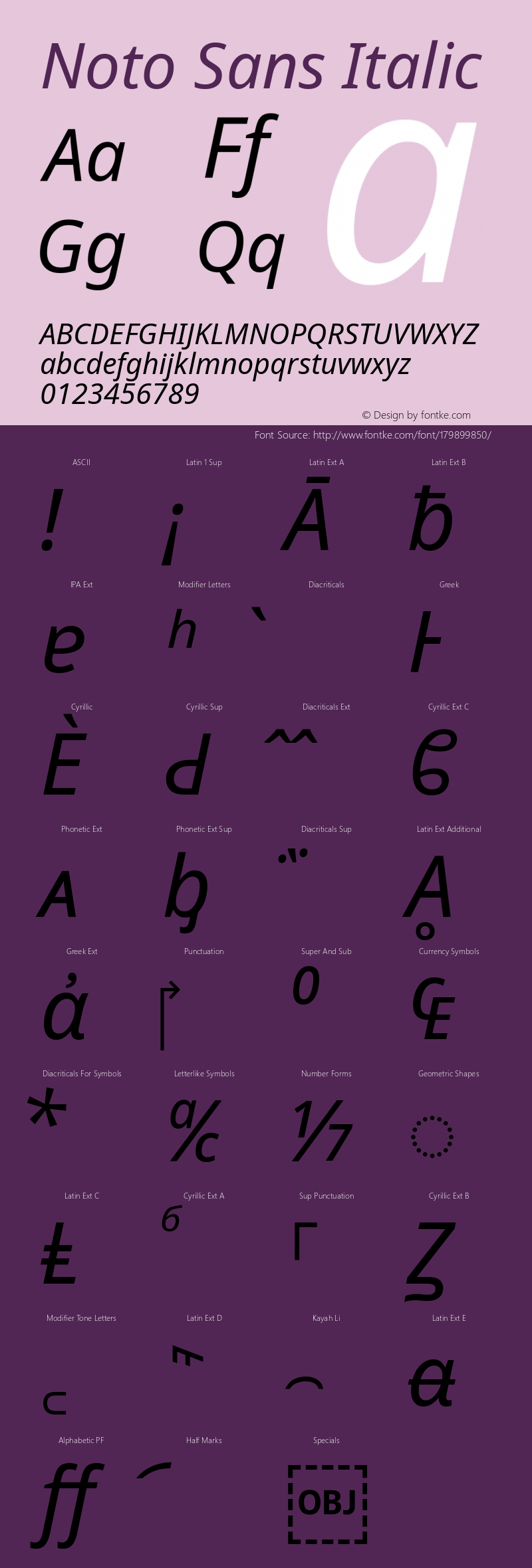 Noto Sans Italic Version 2.001; ttfautohint (v1.8.2)图片样张