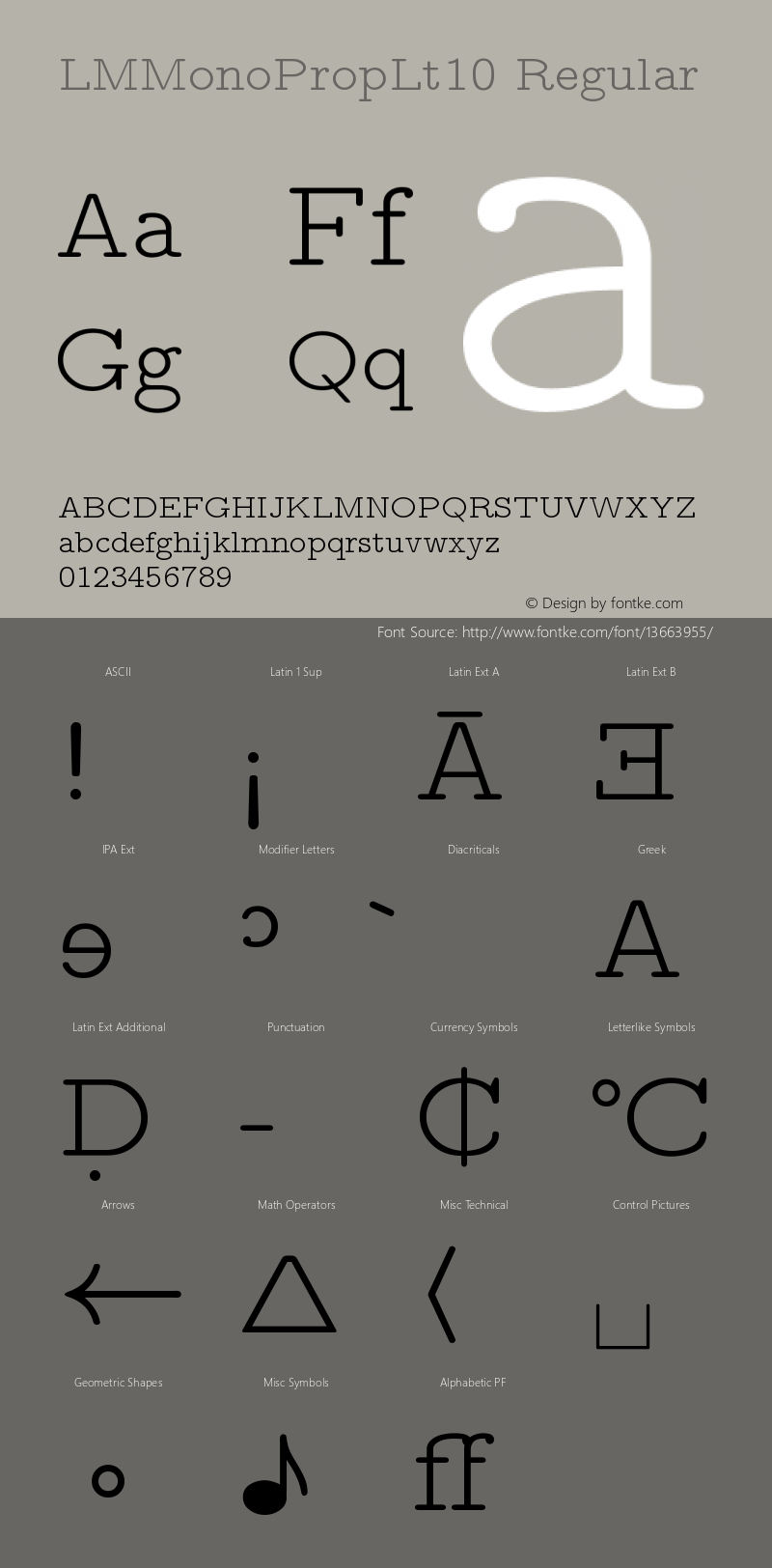 LMMonoPropLt10 Regular Version 2.004 Font Sample