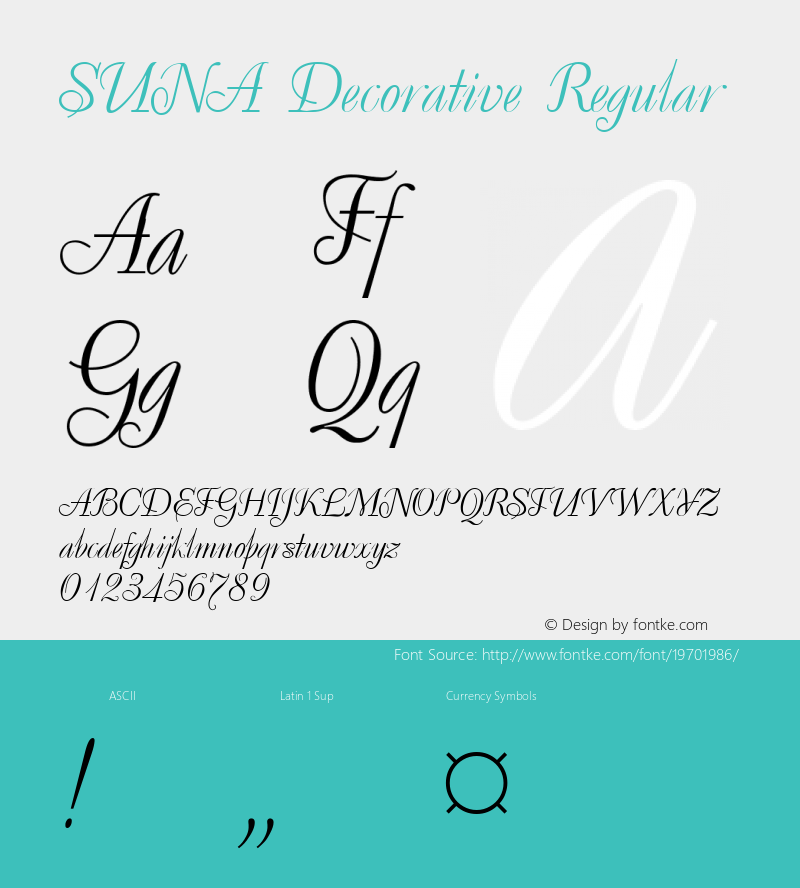 SUNA Decorative Version 1.0 Font Sample