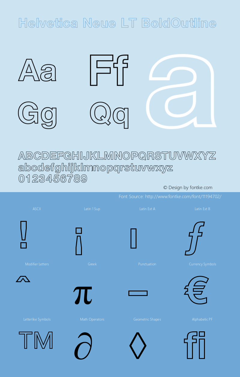 Helvetica Neue LT BoldOutline Version 006.000 Font Sample