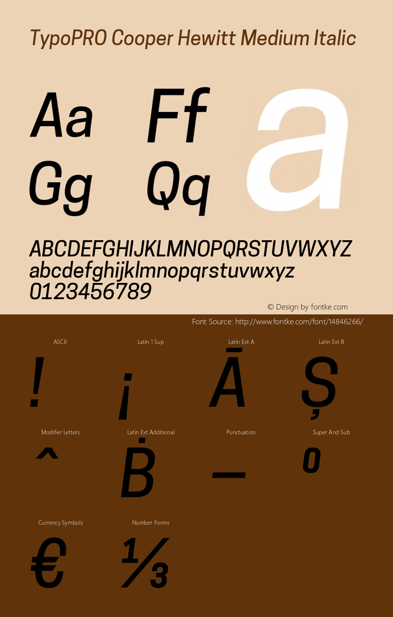 TypoPRO Cooper Hewitt Medium Italic 1.000 Font Sample