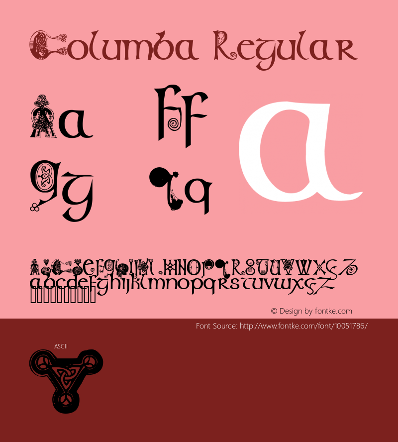 Columba Regular Altsys Fontographer 4.0.3 22.05.1994 Font Sample