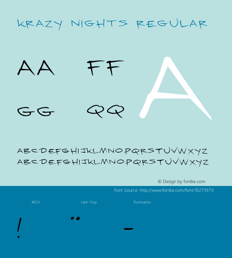 Krazy Nights Regular 2001; 1.0, initial release Font Sample