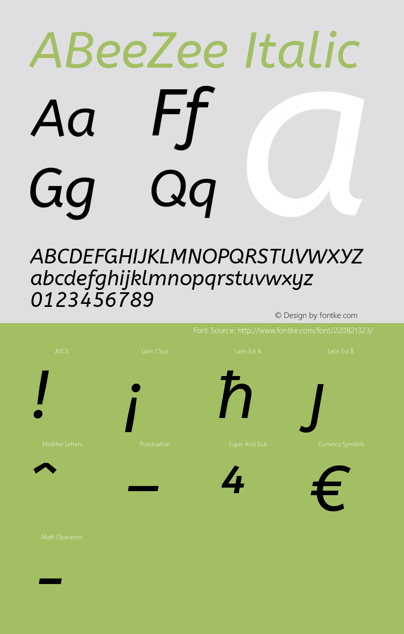 ABeeZee Italic Version 1.003; ttfautohint (v1.8.3)图片样张