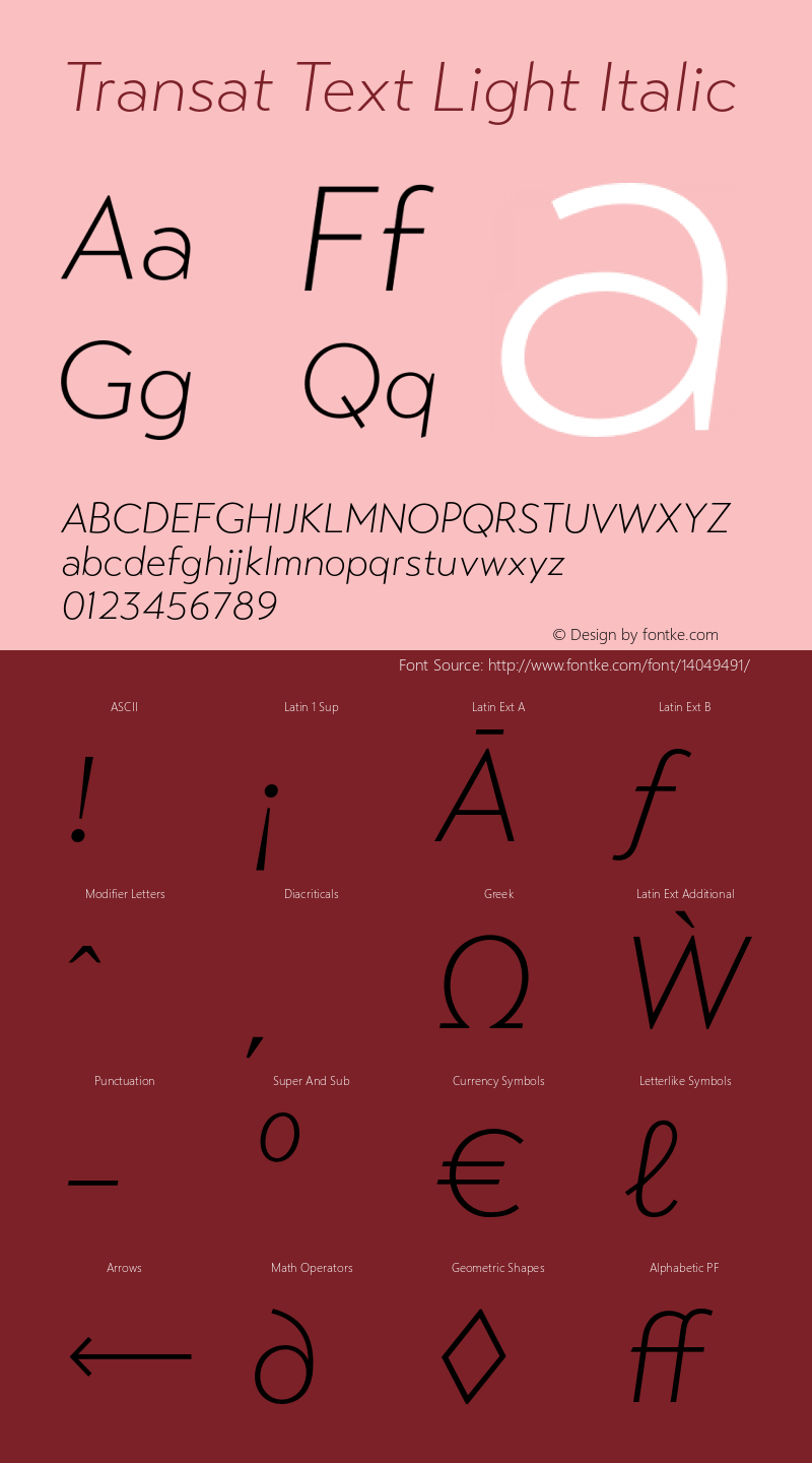 Transat Text Light Italic 1.000 Font Sample