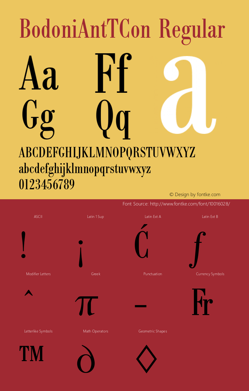 BodoniAntTCon Regular Version 001.005 Font Sample