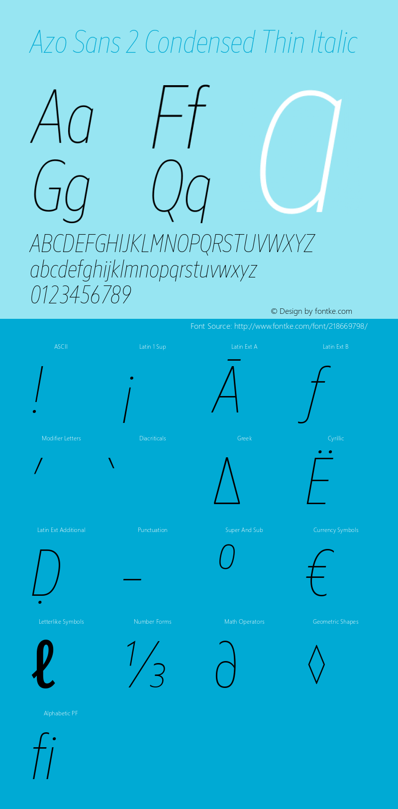 Azo Sans 2 Condensed  Thin Italic Version 2.003图片样张