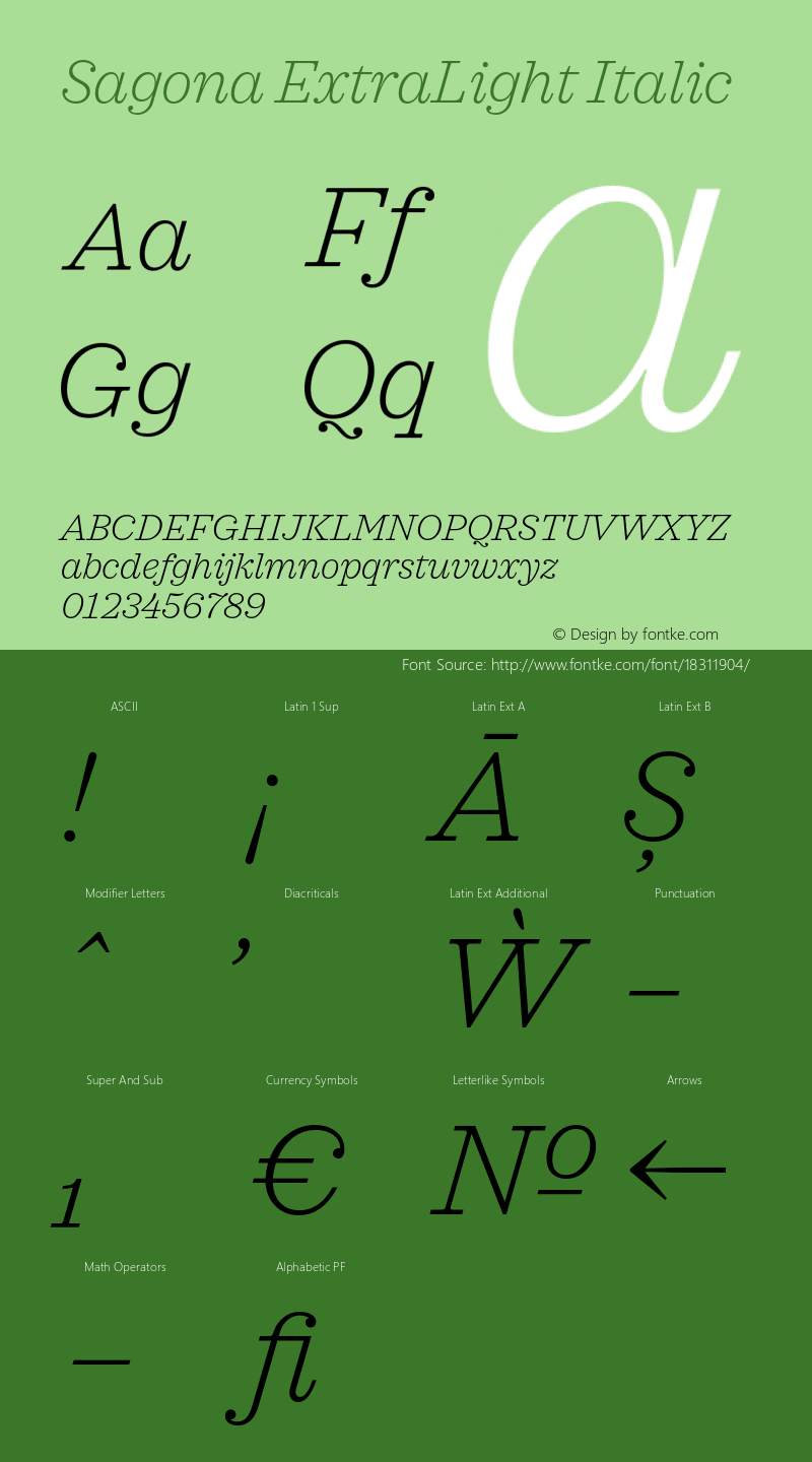 Sagona ExtraLight Italic Version 1.000;PS 001.000;hotconv 1.0.88;makeotf.lib2.5.64775 Font Sample