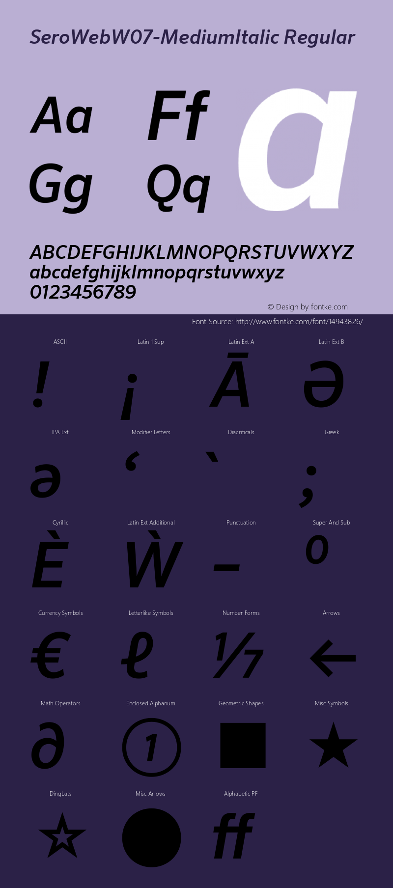 SeroWebW07-MediumItalic Regular Version 7.504 Font Sample