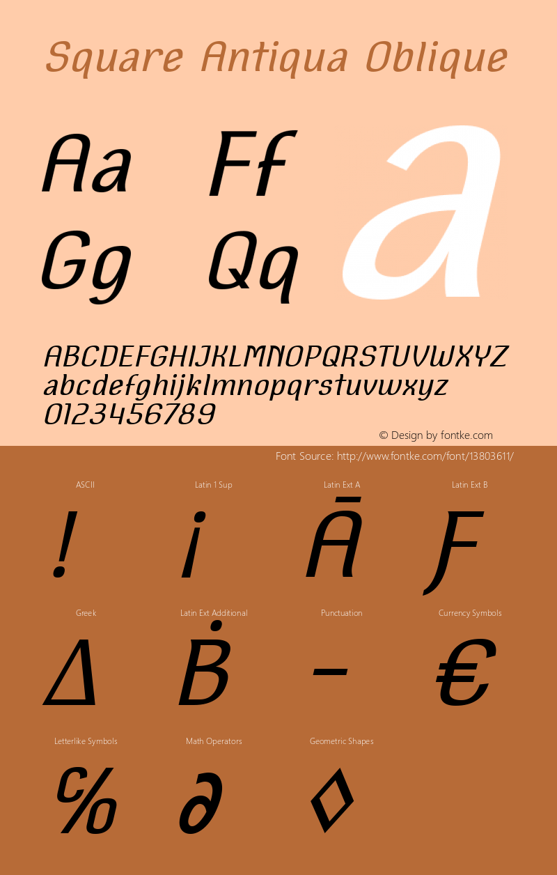 Square Antiqua Oblique Version 1.000 Font Sample