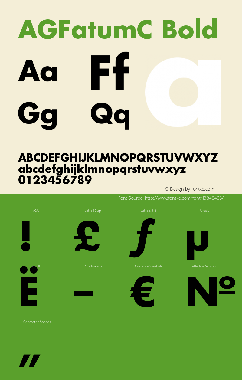 AGFatumC Bold OTF 1.0;PS 001.000;Core 116;AOCW 1.0 161 Font Sample