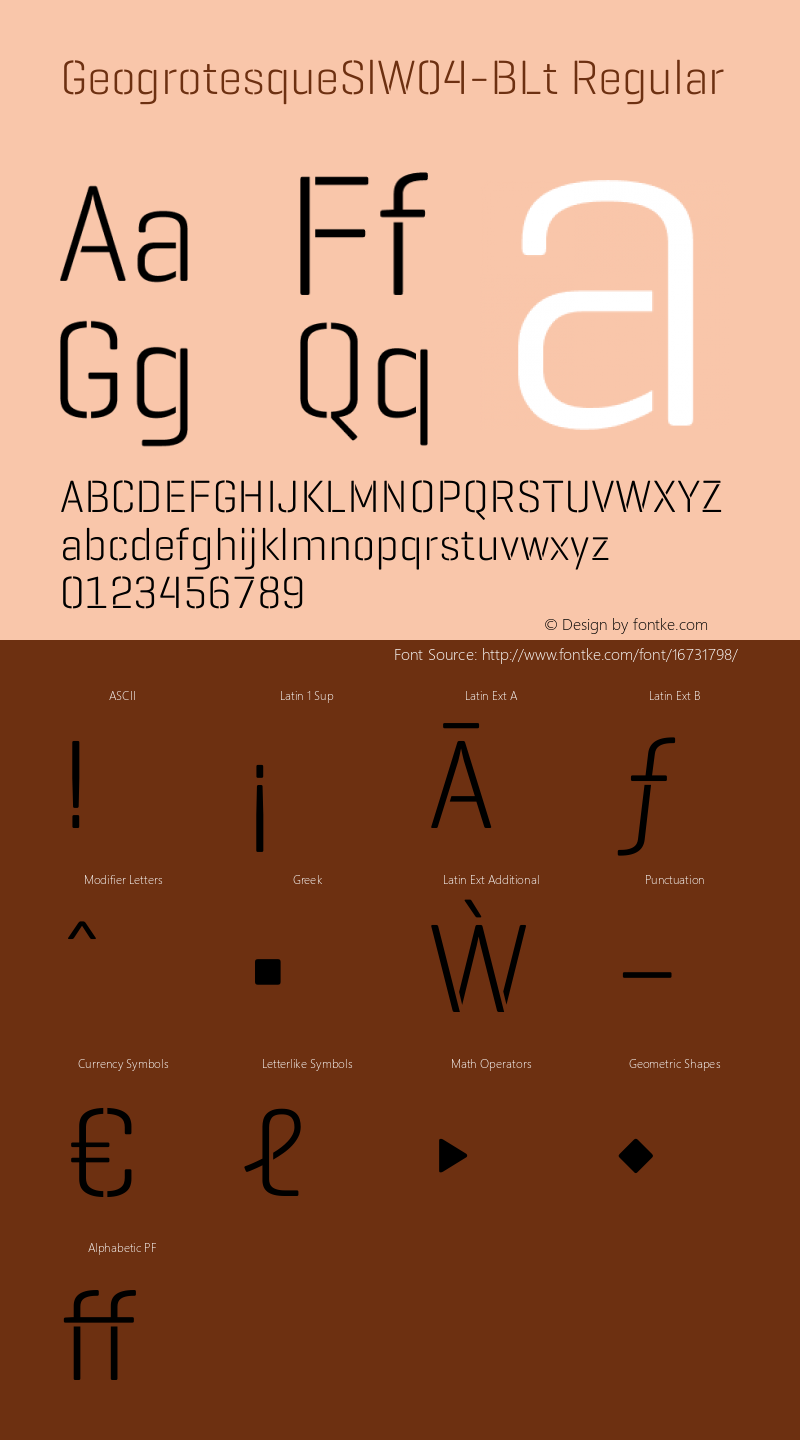 GeogrotesqueSlW04-BLt Regular Version 1.00 Font Sample