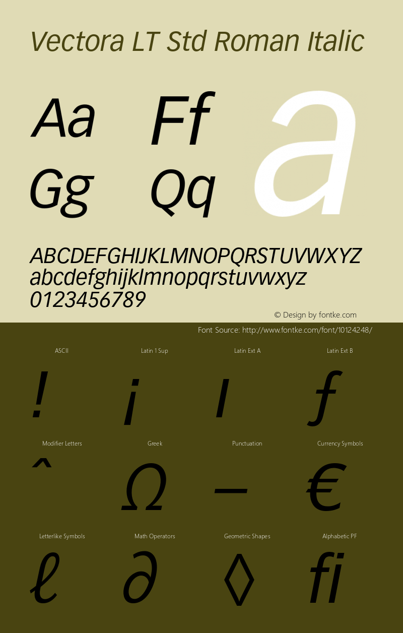 Vectora LT Std Roman Italic OTF 1.029;PS 001.000;Core 1.0.33;makeotf.lib1.4.1585 Font Sample