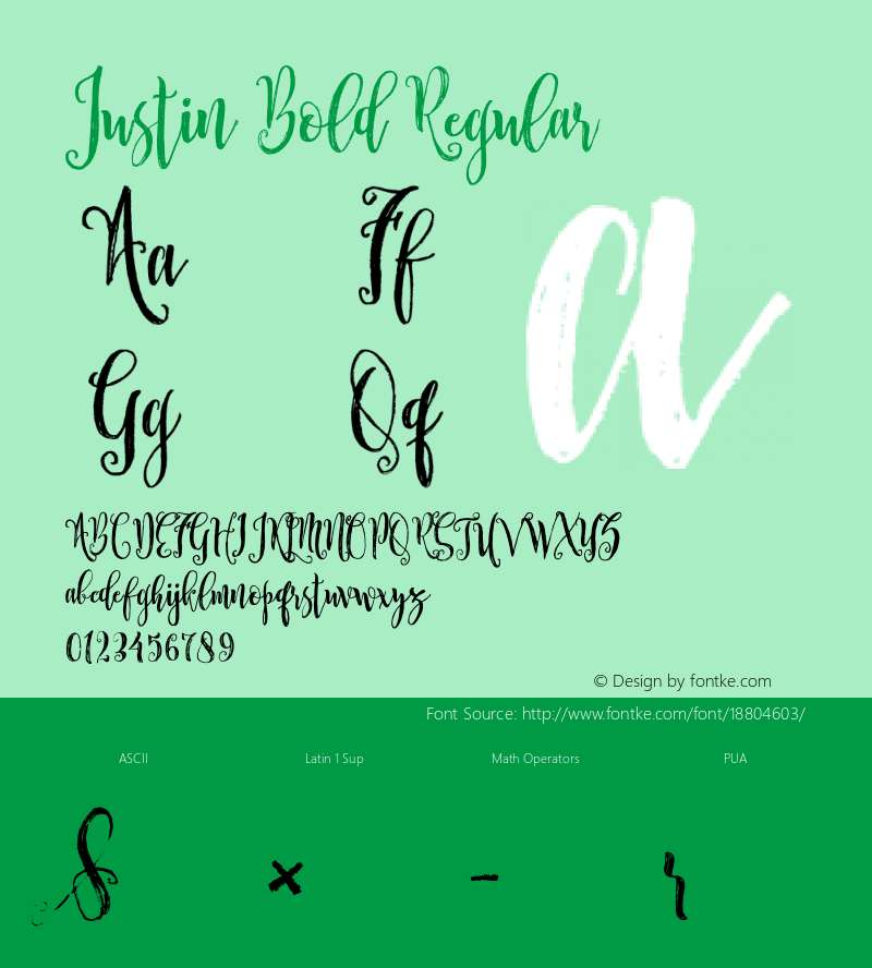 Justin Bold Regular Unknown Font Sample