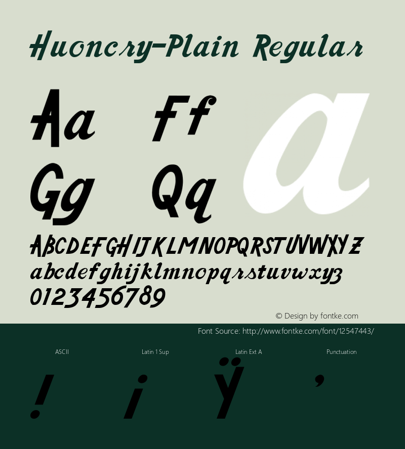 Huoncry-Plain Regular Version 1.00 Font Sample