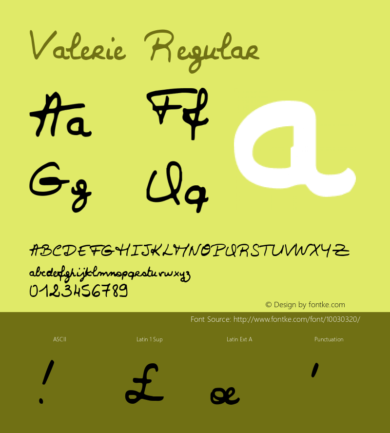 Valerie Regular 1999; 1.0, initial release Font Sample