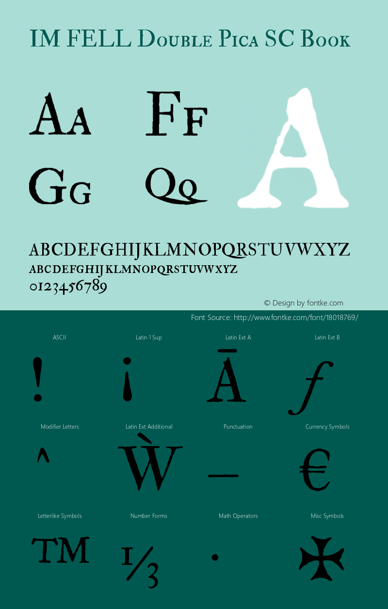 IM FELL Double Pica SC Book Version 3.00 Font Sample