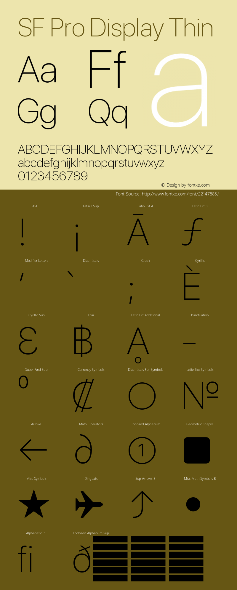 SF Pro Display Thin Version 01.0d1e2 Font Sample