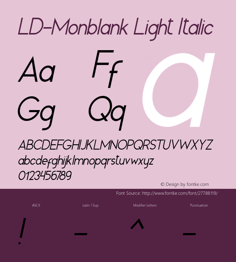 LD-Monblank Light Italic 001.000 Font Sample