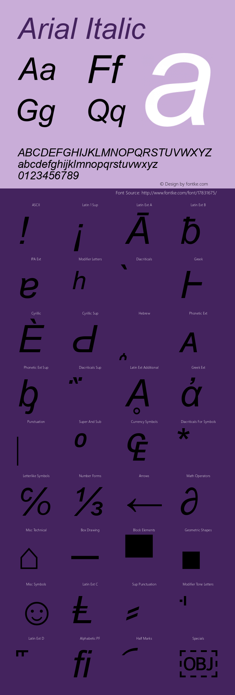 Arial Italic Version 6.87 Font Sample