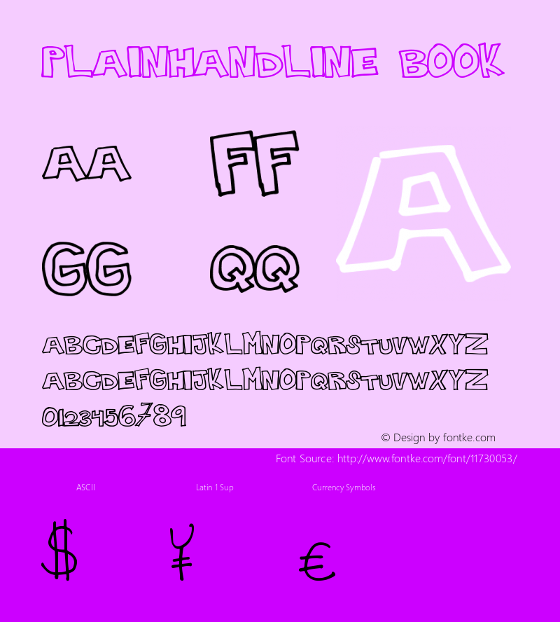 PlainHandline Book Version 1.00 November 22, 20 Font Sample