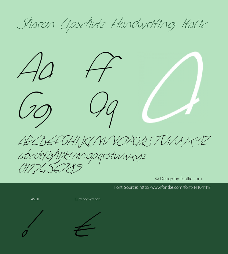 Sharon Lipschutz Handwriting Italic Version 1.000 Font Sample