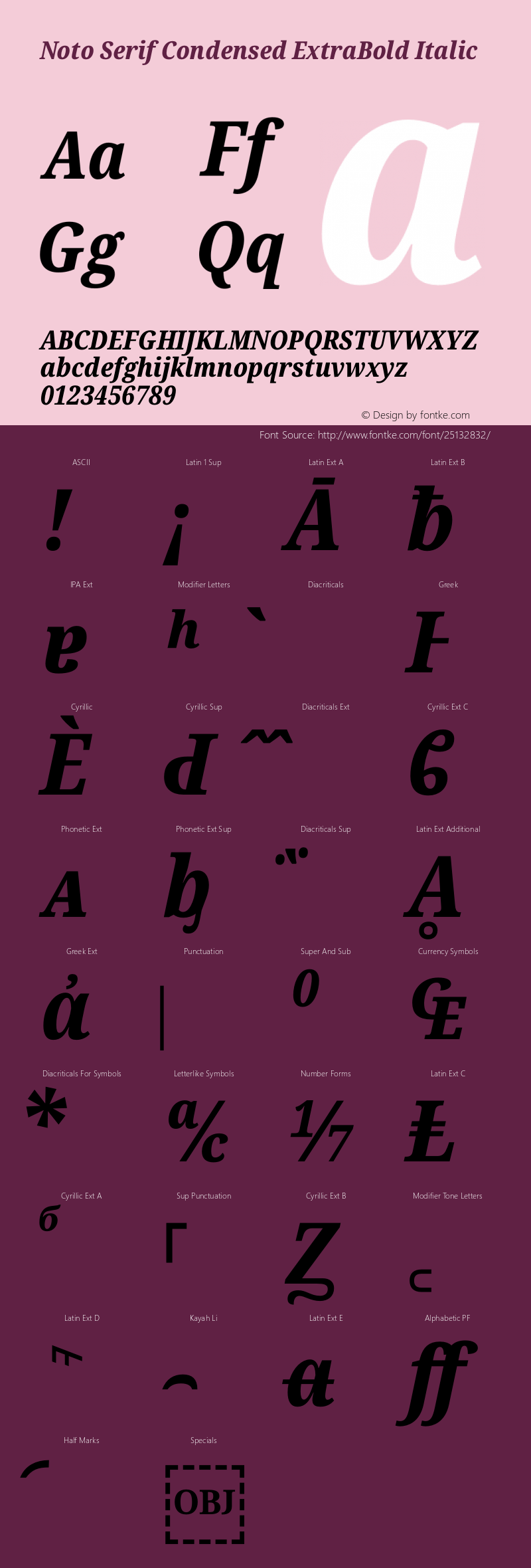 Noto Serif Condensed ExtraBold Italic Version 2.000 Font Sample