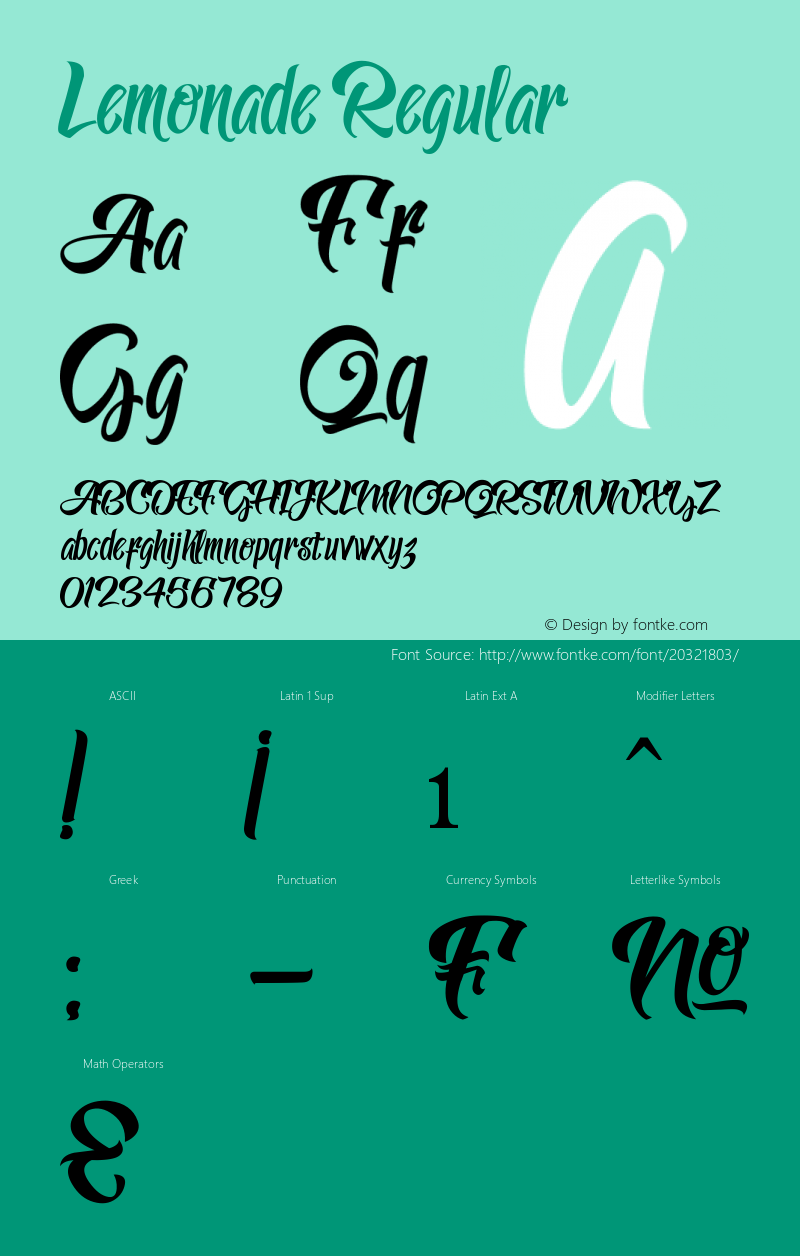 Lemonade Version 1.00 November 3, 2014, initial release Font Sample