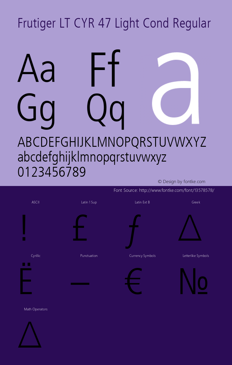 Frutiger LT CYR 47 Light Cond Regular Version 1.01 Font Sample