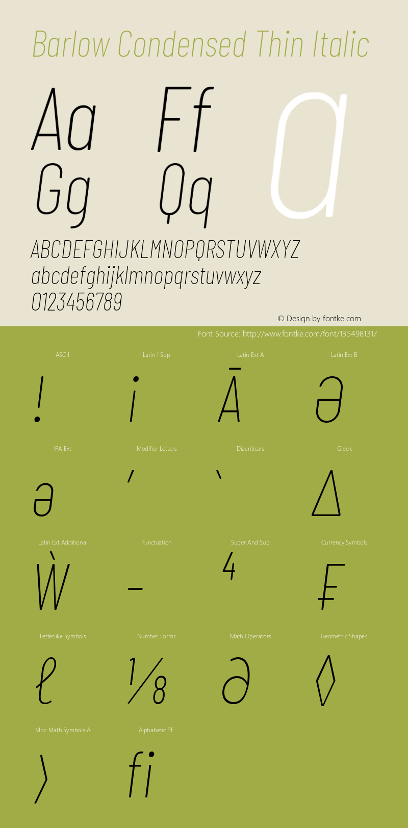 Barlow Condensed Thin Italic Version 1.408 Font Sample